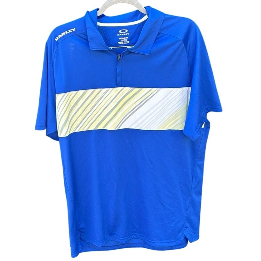 Oakley Mens Golf Polo Shirt Royal Blue White Stripe Accent Regular Fit XL